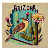 Art Deco Arizona Staat Bird und Blume Design Poster (Vorderseite)