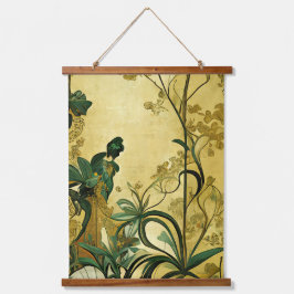 Art Deco Art Chinoiserie Botanicale Wandteppich Mit Holzrahmen
