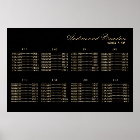 Art Deco Art Hochzeitsdiagramm Poster (Vorne)