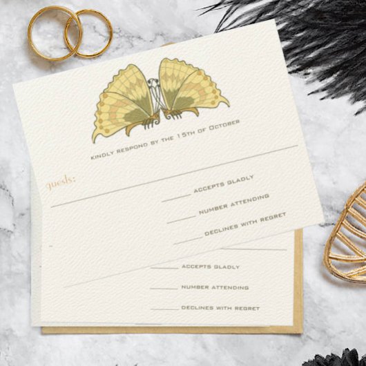 Art Deco Art Nouveau Butterfly Response Card RSVP Karte