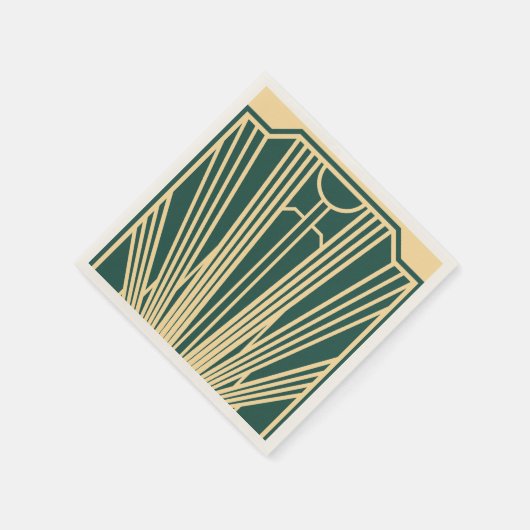 Art Deco Art Nouveau Gestreift Goldfarben Grün Serviette (Ecke)
