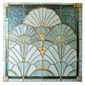 Art Deco Art Nouveau Green Gold Elegant Pretty Fliese (Vorderseite)