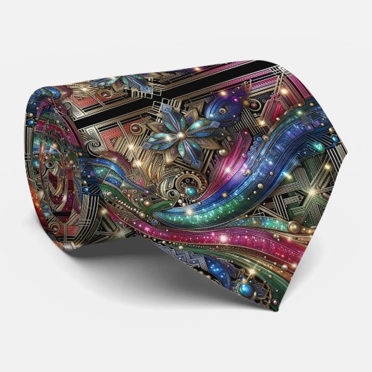 Art Deco Art Nouveau Rainbow Circuit Board Necktie Krawatte (Gerollt)