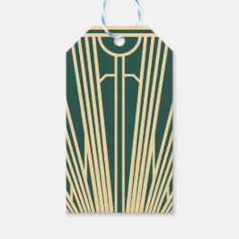 Art Deco Art Nouveau Striped Gold Tone Green Geschenkanhänger