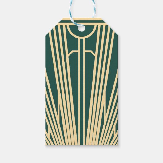 Art Deco Art Nouveau Striped Gold Tone Green Geschenkanhänger (Vorderseite)