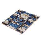 Art Deco Art Nouveau White Peony Blume Blue Fliese (Seite)