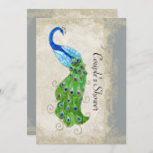 Art Deco Art Peacock Grau Vintage Spitze Einladung (Vorne/Hinten)