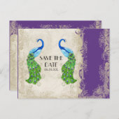 Art Deco Art Peacock Lila an Creme Vintage Spitze Ankündigungspostkarte (Vorne/Hinten)