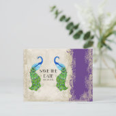 Art Deco Art Peacock Lila an Creme Vintage Spitze Ankündigungspostkarte (Stehend Vorderseite)