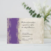 Art Deco Art Peacock Lila an Creme Vintage Spitze RSVP Karte (Stehend Vorderseite)