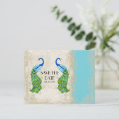 Art Deco Art Peacock Türkis Vintage Spitze Ankündigungspostkarte (Stehend Vorderseite)