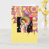 Art Deco Asian Theme Grußkarte Karte (Gelbe Blume)
