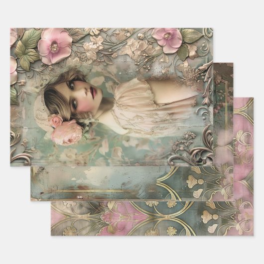 Art Deco Ästhetik Schweres Gewicht Decoupage Geschenkpapier Set (Set)