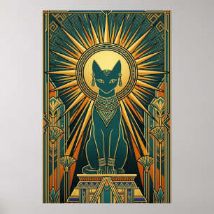 Art Deco Aufsteigende Schwarze Katze Wandkunst Poster