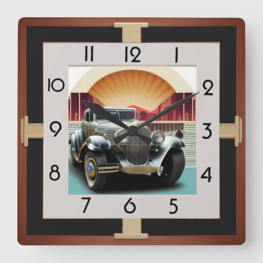 Art-Deco-Auto Quadratische Wanduhr (Vorderseite)
