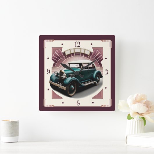 Art-Deco-Auto Quadratische Wanduhr (Zuhause)