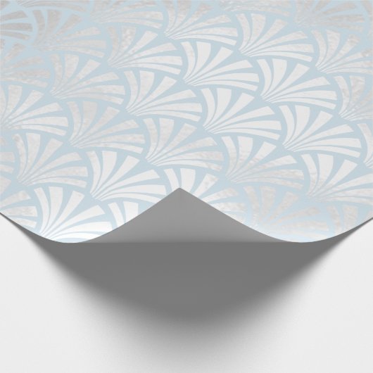 Art Deco Baby Blue Silver Gray Scales Seashells Geschenkpapier (Ecke)