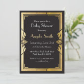 Art Deco Baby Shower Gatsby Black Invite 1920er Einladung (Stehend Vorderseite)