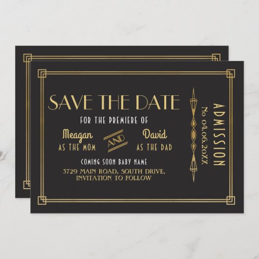 Art-Deco-Babydusche Gatsby der 1920er Jahre Save t Save The Date (Vorne/Hinten)