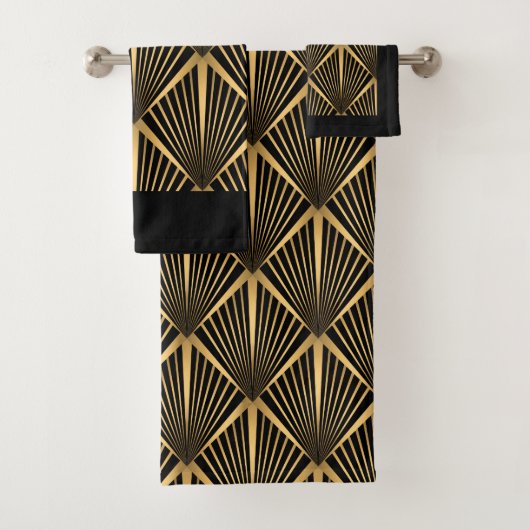 Art Deco Back and Gold Badhandtuch Set (Insitu)