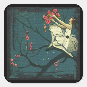 Art Deco Ballerina Baum Illustration Chiostri Quadratischer Aufkleber