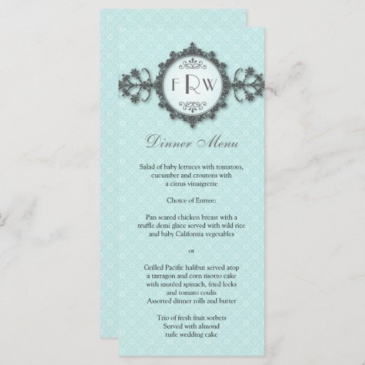 Art Deco Band Aqua Wedding Menü Menükarte (Vorne/Hinten)