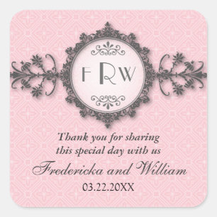Art Deco-Band Pink Hochzeitsaufkleber Quadratischer Aufkleber