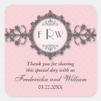 Art-Deco-Band Pink-Hochzeitsticker Quadratischer Aufkleber