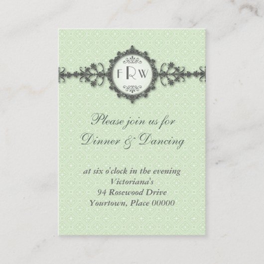 Art Deco Band Sage Wedding Reception Card Begleitkarte (Vorderseite)