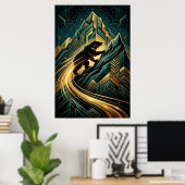 Art Deco Bear Mountain Climb Golden Path Poster (Heimbüro)
