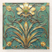 Art Deco Beautiful Lily Türkis Green Gold Glasuntersetzer (Vorderseite)