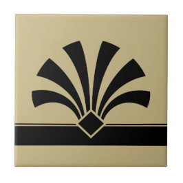 Art Deco Beige Schwarz Geometrische Blume Element  Fliese