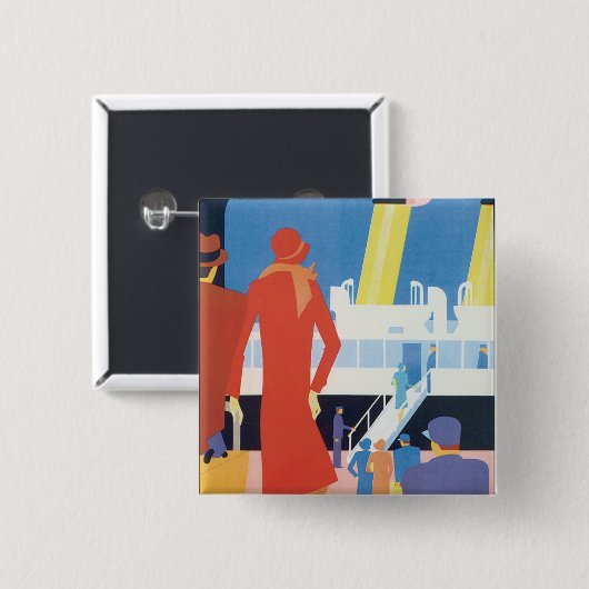 Art Deco Belgisches Ferry Poster Button (Vorne & Hinten)