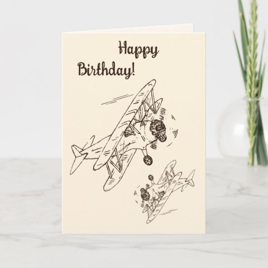 Art Deco Bi-Flugzeug - Happy Birthday. Karte (Vorderseite)