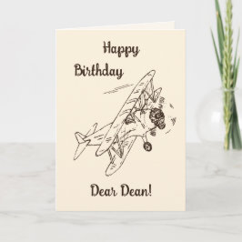 Art Deco Bi-Flugzeug - Happy Birthday + Name. Karte