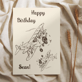 Art Deco Bi-Flugzeug - Happy Birthday + Name. Karte