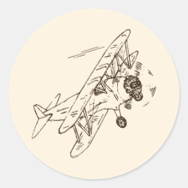 Art Deco Bi-Flugzeug - Konturen ohne Text entworfe Runder Aufkleber