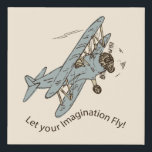 Art Deco Bi-Flugzeug - lass deine Fantasie. Künstlicher Leinwanddruck<br><div class="desc">Handgezeichnet Retro-Stahl blaues bi-Flugzeug-Set auf einem cremefarbenen Hintergrund. Dies ist ein transparentes Bild und Text ist ein fester Bestandteil des Bildes. Sie können die Hintergrundfarbe,  die Größe und Position des Bildes ändern und mehr Text hinzufügen (vielleicht einen Namen hinzufügen?). Dieses Design entspricht der Art Deco Bi-Flugzeug Kollektion.</div>