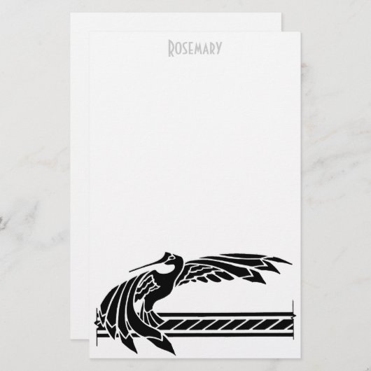 Art Deco Bird-Papier personalisiert Briefpapier (Vorne/Hinten)