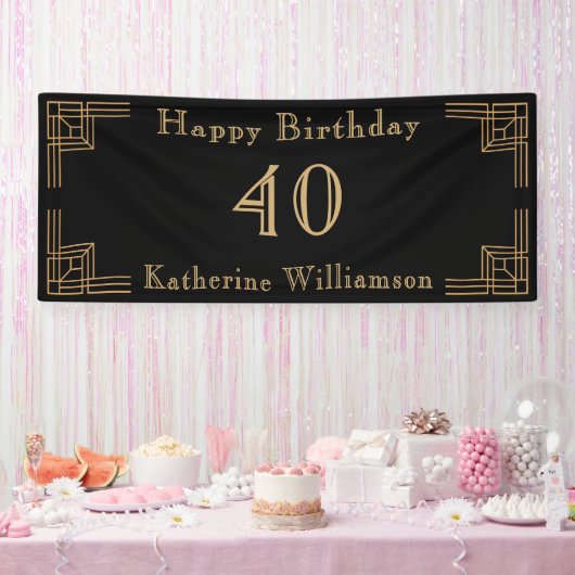 Art Deco Birthday Black Gold Roaring 20's Banner (Party)