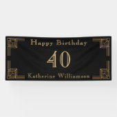Art Deco Birthday Black Gold Roaring 20's Banner (Horizontal)