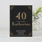 Art Deco Birthday Black Gold Roaring 20's Einladung (Stehend Vorderseite)