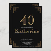 Art Deco Birthday Black Gold Roaring 20's Einladung (Vorne/Hinten)