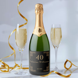 Art Deco Birthday Black Gold Roaring 20's Schaumweinetikett