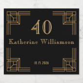 Art Deco Birthday Black Gold Roaring 20's Schaumweinetikett (Einzelnes Label)