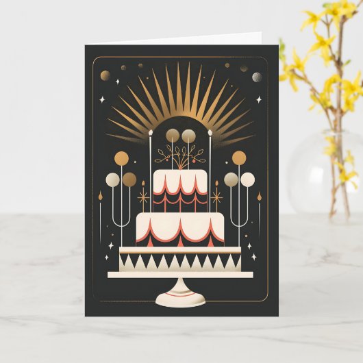 Art Deco Birthday Cake Karte (Gelbe Blume)