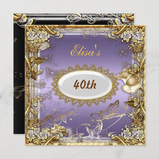 Art Deco Birthday Party Black Gold Mauve Einladung (Vorne/Hinten)