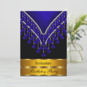 Art Deco Birthday Party Einladung Royal Blue (Stehend Vorderseite)