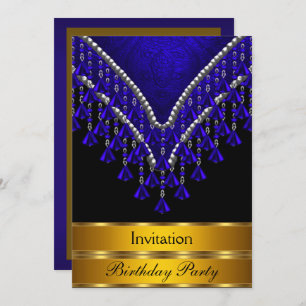 Art Deco Birthday Party Einladung Royal Blue