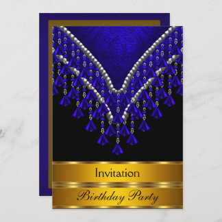 Art Deco Birthday Party Einladung Royal Blue